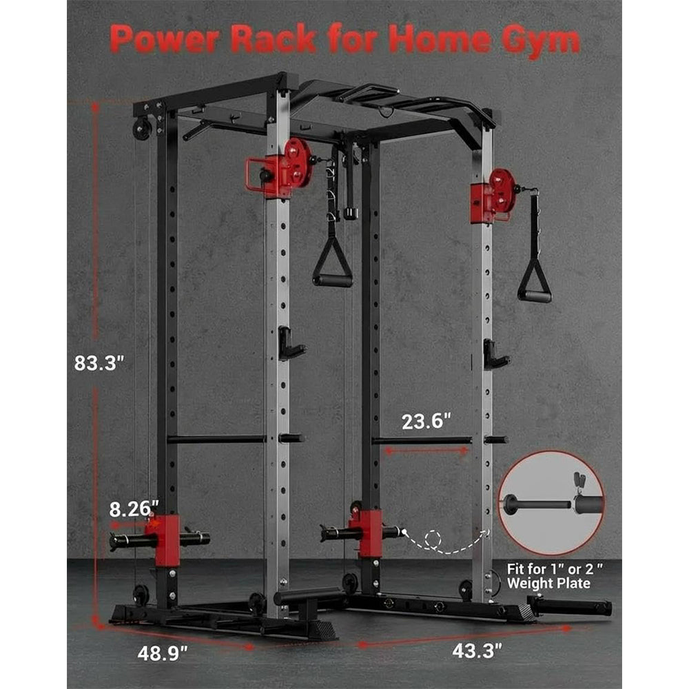 Garvee Power Cage Multi-Functional Power Racks with Dual Pulley Systems for Home Gym 1200 LBS Steel Frame Fitness Squat Rack Black