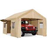 Garvee 10'x20' Carport Canopy, Portable Garage with Zipper Door, Ventilated Windows & Removable Sidewalls for Truck, Boat, Grey - Yellow