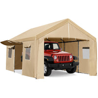 Garvee 10'x20' Carport Canopy, Portable Garage with Zipper Door, Ventilated Windows & Removable Sidewalls for Truck, Boat, Grey