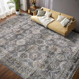 Garvee Persian Blue-Grey 10x13 Area Rug for Living Room Washable Rugs Distressed Rug for Bedroom Large Rug Vintage Rug Non Slip Carpet Throw Rugs for Dining Room Stain Resistant Office Rug Classroom Rug - Blue-Gray