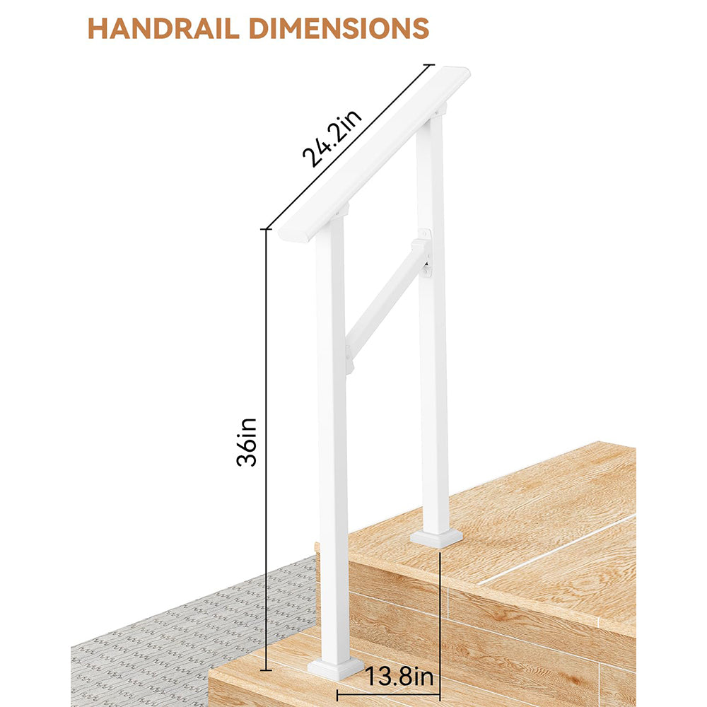 Garvee Hand Rails for Outdoor Steps, Metal Stair Railing Handrail, 2 Steps, White, Adjustable Height & Angle, Weather-Resistant, Safe Grip