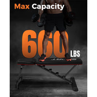 Garvee Foldable Adjustable Weight Bench – 5 Positions, 660LB Capacity, Heavy Duty for Full Body Strength Training, Compact Home Gym – Red/Black