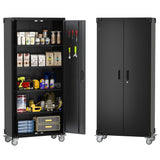 Garvee Metal Storage Cabinet 72"H with Wheels, Steel Tool Cabinet with Pegboard, Lockable Rolling Garage Cabinet for Home, Garage, Office, Black