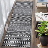 Garvee Washable Runner Rug 2x10 Vintage Boho Geometric Hallway Runners Moroccan Distressed Runner Rug Low Pile Entryway Rug Runner Kitchen Mat Chenille Living Room Home Office Runner Rug, Black - Black