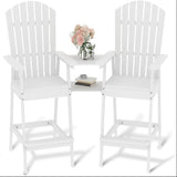 Garvee Outdoor Adirondack Barstools with Connecting Tray, High Back & Built-in Footrest, Solid Wood, Removable Tray & Umbrella Hole, Set of 4, Perfect for Deck & Patio