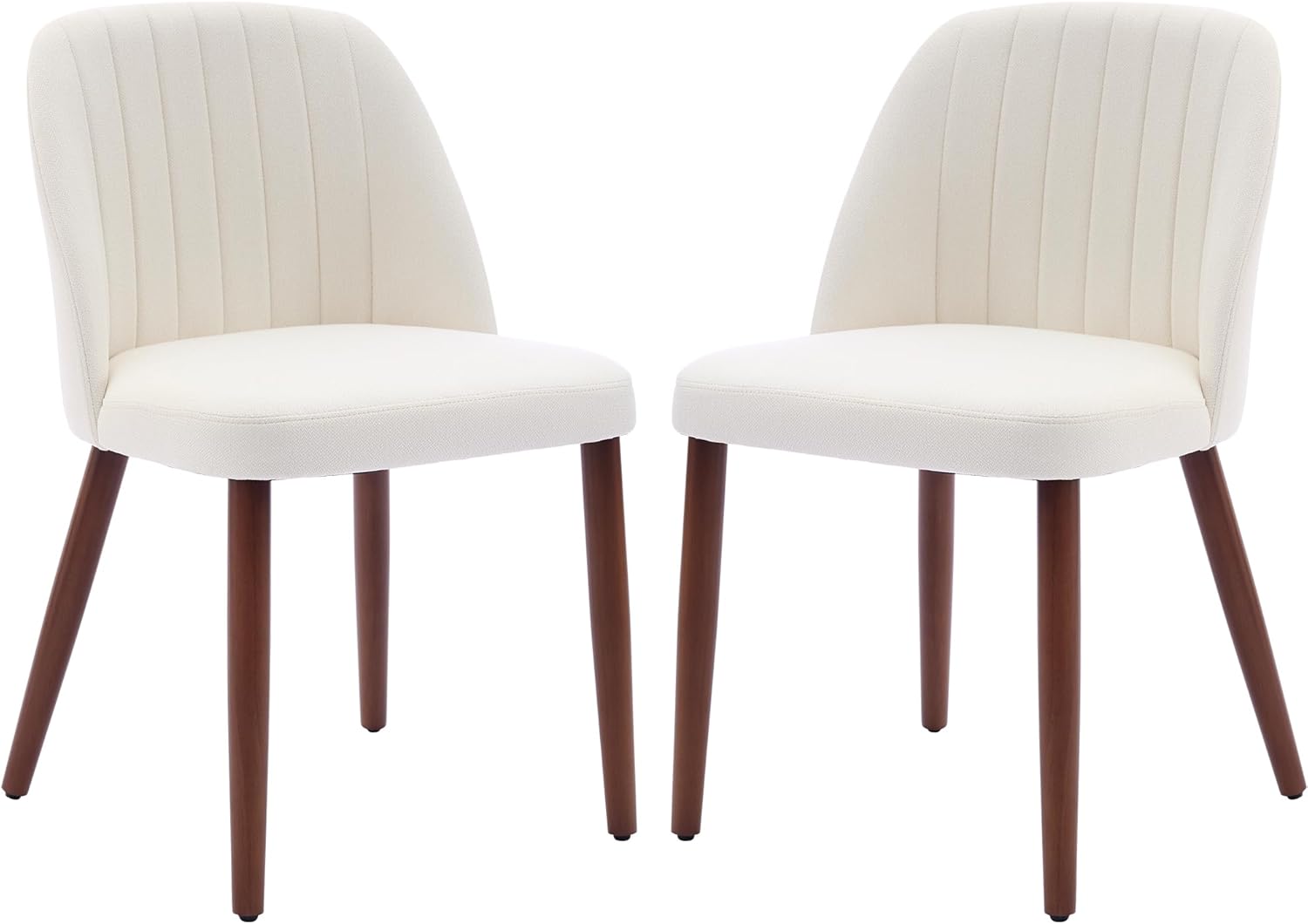 Garvee Set of 2 Mid-Century Modern Fabric Upholstered Dining Chairs with Padded and Solid Wood Legs, Beige