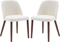 Garvee Set of 2 Mid-Century Modern Fabric Upholstered Dining Chairs with Padded and Solid Wood Legs, Beige