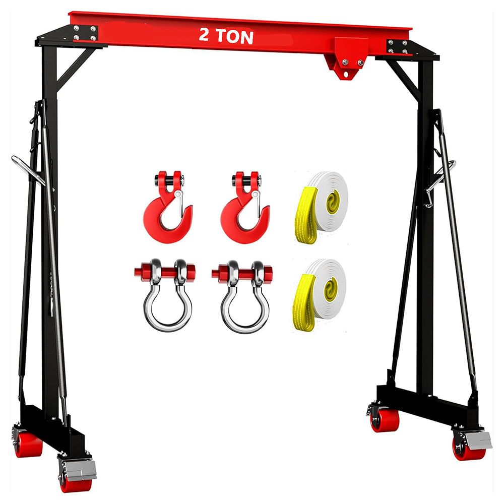 Garvee 2T Adjustable Gantry Crane 4400 LBS Capacity With Manual Trolley For Warehouse Factory 8-12 ft Height Steel Portable