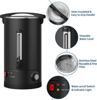 Garvee Double Wall Commercial Coffee Urn – 12L Stainless Steel Large Capacity Hot Water & Coffee Dispenser, Fast Heating Percolator – For Catering, Buffet, Event, Party, Office – Specification: 12L