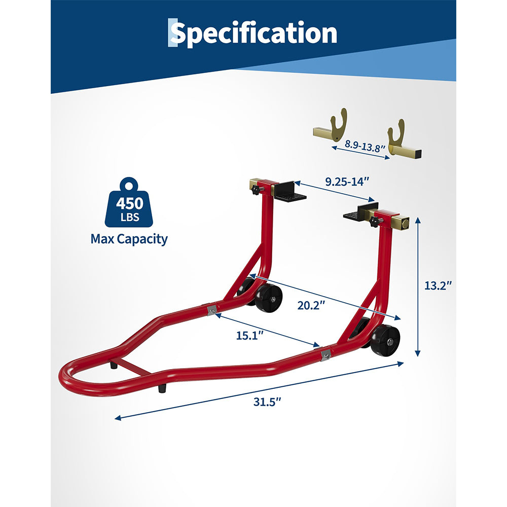 Garvee Motorcycle Stand Lift 450LBS Capacity Front Rear Wheels Lift with U+L Adjustable Swingarm Spool for Maintenance and Repairs, Red