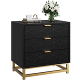 Garvee Black 3 Drawer Dresser, Large Dresser for Bedroom, Wood Dresser with 3 Large Drawers, Modern Dressers with Gold Metal Handles for Living Room, Hallway, Entryway - Black