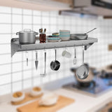 Garvee Stainless Steel Wall Mount Shelf 12 x 48 Inch, NSF Certified Shelf with 5 Hooks, 220 lb Load Capacity Floating Shelf Kitchen Storage Racks Commercial Shelves for Restaurant, Hotel and Garage - Silver