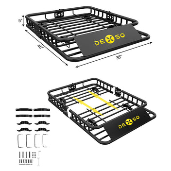 Garvee 46" x 36" x 5" Universal Roof Rack Basket with Cargo Net, Heavy Duty Luggage Holder for SUVs, Trucks, Vehicles, Black, 200 Lbs Capacity