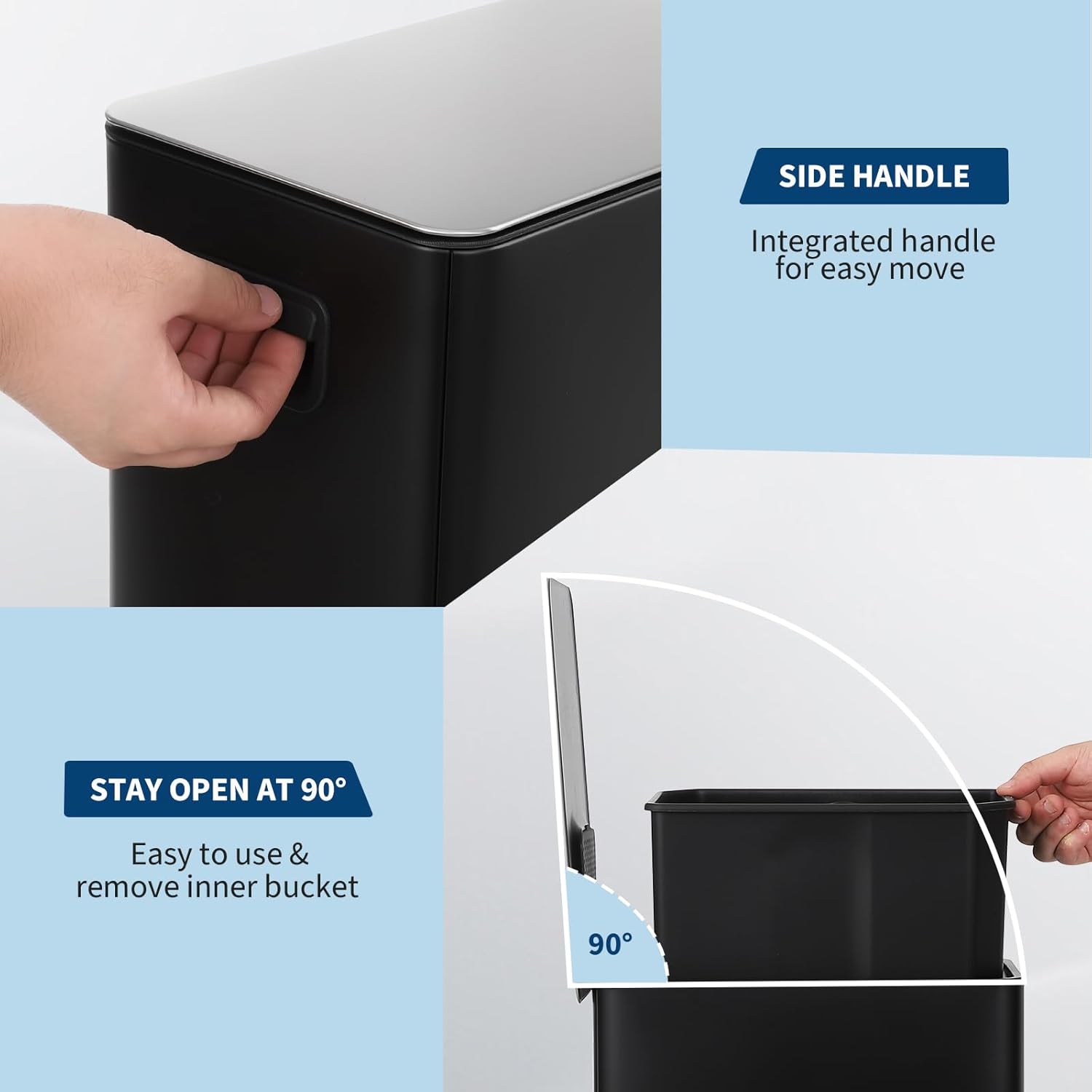 Garvee 4 Gallon Stainless Steel Step Trash Can with Removable Inner Bucket and Soft-Close Lid for Bathroom Living Room and Office, Black