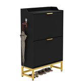 Garvee Shoe Storage Cabinet with 2 Flip Drawers, Adjustable Shelves, Metal Legs, Freestanding Wood Narrow Shoe Rack Cabinet for Entryway, Hallway, Black - Black