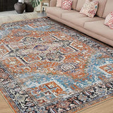 Garvee 8x10 Area Rugs for Living Room,Washable Persian Rug Vintage Rug Distressed Floral Print Floor Carpet Retro Accent Throw Rug Traditional Non Slip Home Decor Rug Bedroom Dining Room Office,Orange - Orange