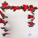 Garvee Twinkle Red Berries Light String Christmas Poinsettia Garland with Red Berries & Holly Leaves for Indoor & Outdoor 6 FT 2 Meters 10 Light Battery Box 2 Meters 10 Light Battery Box