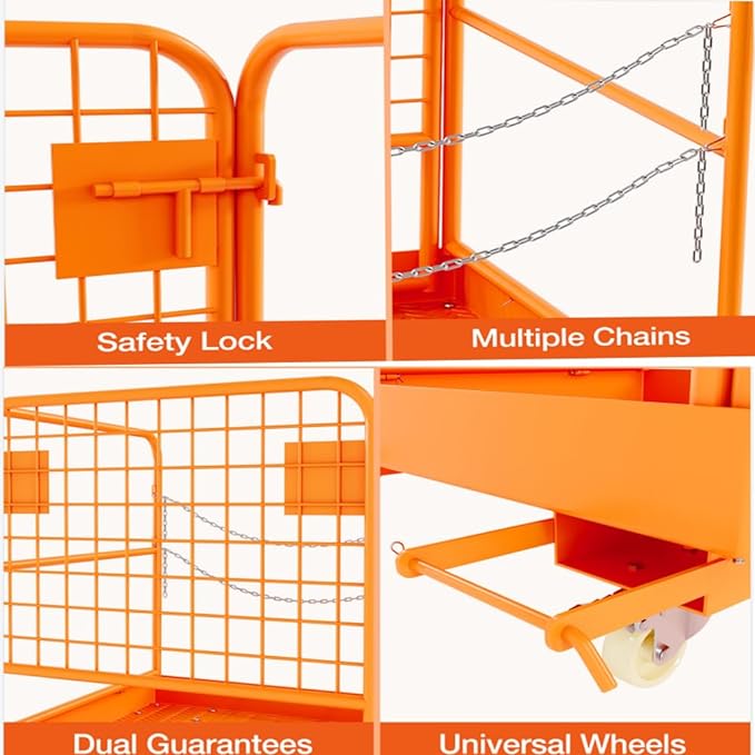 Garvee 36"x36" Forklift Safety Cage, Foldable Forklift Work Platform,Forklift Man Basket 1200lbs Capacity with Protective Guardrail Chian for 1-3 People Drain Hole, Perfect for Aerial Work