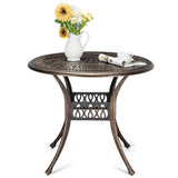 Garvee 30.25" Round Cast Aluminum Patio Bistro Table, Bistro Table with Umbrella Hole, Outdoor Side Table, for Porch, Backyard, Garden, Balcony, Black - Black