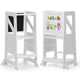 Garvee Kids Kitchen Step Stool with Chalkboard Birchwood Adjustable Height Anti-Slip Protection for Bathroom & Kitchen Counter