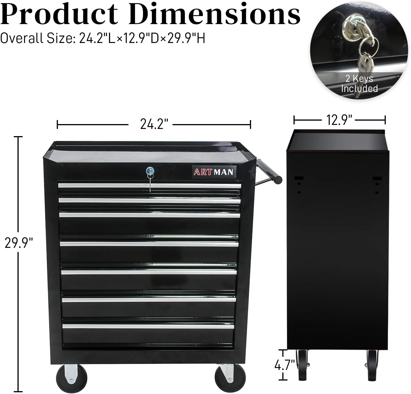 Garvee 7-Drawer Metal Rolling Tool Chest with Wheels,Heavy Duty Tool Storage Cabinet with Locking System,Toolbox with Wheels for Garage, Warehouse, Workshop, Repair Shop