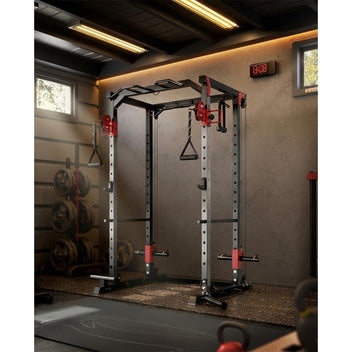Garvee Power Cage Multi-Functional Power Racks with Dual Pulley Systems for Home Gym 1200 LBS Steel Frame Fitness Squat Rack Black