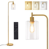 Garvee Modern Floor Lamp with Glass Shade + Remote Control + Stepless Dimming + Sturdy Base + Suitable for Living Room, Bedroom, Office - Crema