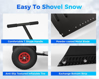 Garvee 29"W X 20"H Snow Shovel Pusher with 29" Metal Blade & Adjustable Handle, Heavy-Duty Steel Frame, Dual 10" Wheels, Replaceable Strip, for Driveways & Sidewalks
