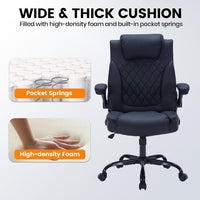 Garvee PU Leather Executive Office Desk Chair, 350lbs Capacity Computer Desk Chair with Padded Flip-Up Arms, Tilt Lock & 360° Swivel Free Wheels, Ergonomic Office Chair for Heavy People, Black