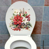 Garvee Flower Toilet Seat Stickers, Self-Adhesive DIY Removable Christmas PVC Toilet Lid Decals Floral Leaf Toilet Lid Decals for Cistern Bathroom Restroom Power Switch Home Decor 30 x 30cm