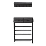Garvee 4-Tier Shoe Rack With 2 Drawers, Storage Rack With Hooks For Home Entry Way, 31.5 x 11.81 x 42.32 Inch, Black & Gray