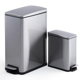 Garvee 12 Gal and 2.6 Gal Stainless Steel Trash Can Combo Set, Slim Metal Trash Bin for Kitchen and Bathroom, Silver - Silver