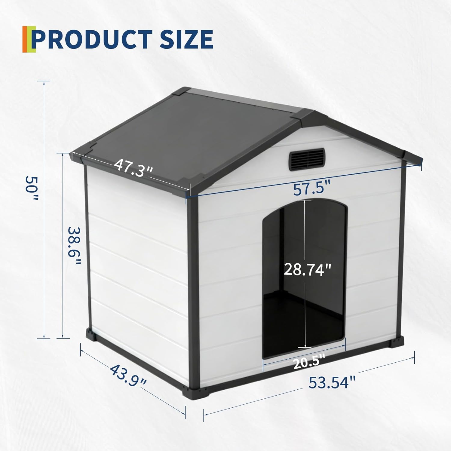 Garvee XLarge Dog House Indoor Outdoor Waterproof, 57" Heavy Duty Plastic Large Breed Dog Kennel with Raised Floor, Removable Roof & Air Vent for Small to XL Dogs, Easy Assembly