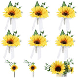 Garvee 6PCS Artificial Sunflower Corsage, Artificial Silk Flowers Corsage and Boutonniere Set Simulation Wedding Flower Boutonniere Hair Accessories for Wedding Bridesmaid Bridal Prom Party