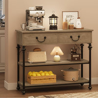 Garvee Console Table with Drawers, Narrow Entryway Table, MDF Wood & Metal, 3-Tier Storage, Adjustable Footpads, Rustic Gray, Living Room, Foyer