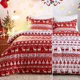 Garvee Christmas Duvet Cover King, Reversible Printed Comforter Cover Set Christmas Holiday Decorative Bedding, Soft Microfiber Red Duvet + 2 Pillow Shams (Christmas Reindeer and Tree, King) - Christmas Red
