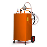 Garvee 35 Gallon Fuel Caddy with Manual Transfer Pump, Heavy-Duty Stainless Steel Fuel Tank, 4-Wheel Mobile Design for Gasoline & Diesel, Portable, Durable - Orange