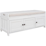 Garvee Entryway Shoe Bench with Shutter-Shaped Door Metal Handle Removable Seat Large Storage White - White