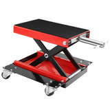 Garvee Motorcycle Scissor Lift Jack - 1100 lbs Capacity Scissor Jack with Dolly and Hand Crank, Ideal for ATVs and Dirt Bikes - Red