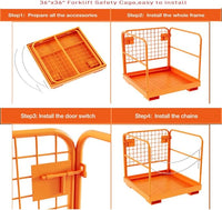 Garvee 36"x36" Forklift Safety Cage, Foldable Forklift Work Platform,Forklift Man Basket 1200lbs Capacity with Protective Guardrail Chian for 1-3 People Drain Hole, Perfect for Aerial Work