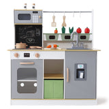 Garvee Kids Wooden Play Kitchen, Vegetable Kitchen with Oven, Microwave Oven, Refrigerator & Cookware Accessories, Gift for Ages 3+ - Grey White