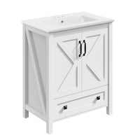 Garvee Modern 30" Freestanding Bathroom Vanity with with 2 Doors and Storage Drawer for Bathroom, White