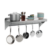 Garvee 2 Pack Stainless Steel Shelf 12x36 Inches,200LBS Multifunctional Metal Wall Mounted Shelf with 2 Stainless Steel Backsplashs and 6 Hooks - Silver