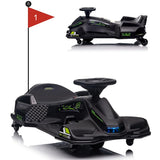 Garvee Ride - P Series: 12V Kids Drift Car: 45W Motor, 5 MPH, Music, LED, USB, Low-Power Alarm, 110lb Max - Black - Black