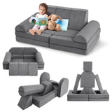 Garvee 10PCS Modular Kids Play Couch, Kids Couch for Playroom Kids Modular Couch, Convertible Foam Couch Kids Play Set for Creative Play, Modular Couch for Kids, Dark Grey