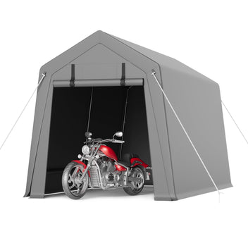 Garvee 6'x8' Portable Carport with Rolled-Up Zipper Door, Waterproof Garage for Motorcycle, Bike, Firewood Storage, Grey