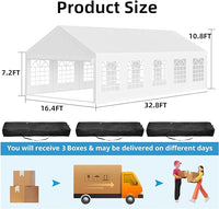 Garvee 16 x 32 FT Outdoor Party Tent Canopy Wedding Patio Camping Gazebo Shelter Pavilion Cater Wedding BBQ Events Tent w/Removable Sidewalls & 3 Storage Bags, White