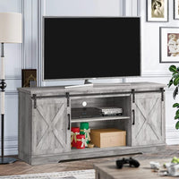 Garvee 59 inch Farmhouse TV Stand, Cabinet with Barn Doors, Wood Media Console for Living Bedroom, 250 lbs Capacity, Grey