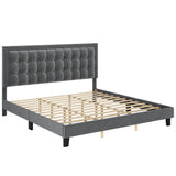 Garvee Modern Full Size Upholstered Bed Frame + Button Tufted Headboard + Heavy Duty Metal Foundation + Wood Slats + Adjustable Headboard + Noise-Free Design + Light Grey - Light Grey