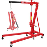 Garvee 2 Ton Folding Hydraulic Engine Hoist, 4400 lbs Shop Crane with Telescopic Boom, 6 Casters, Heavy-Duty for Garage and Workshop, Includes Gloves, Red - Red